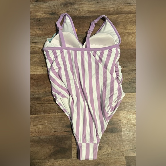 New Woman’s Purple and White One Piece Swim Suit - Picture 4 of 4